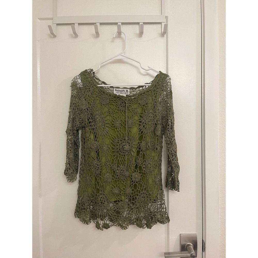 Vintage Crochet Womens Green Blouse Boho Indie Y2K Chic Fairycore Whimseygoth